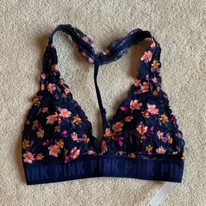 PINK Floral Design Lace Halter Bralette